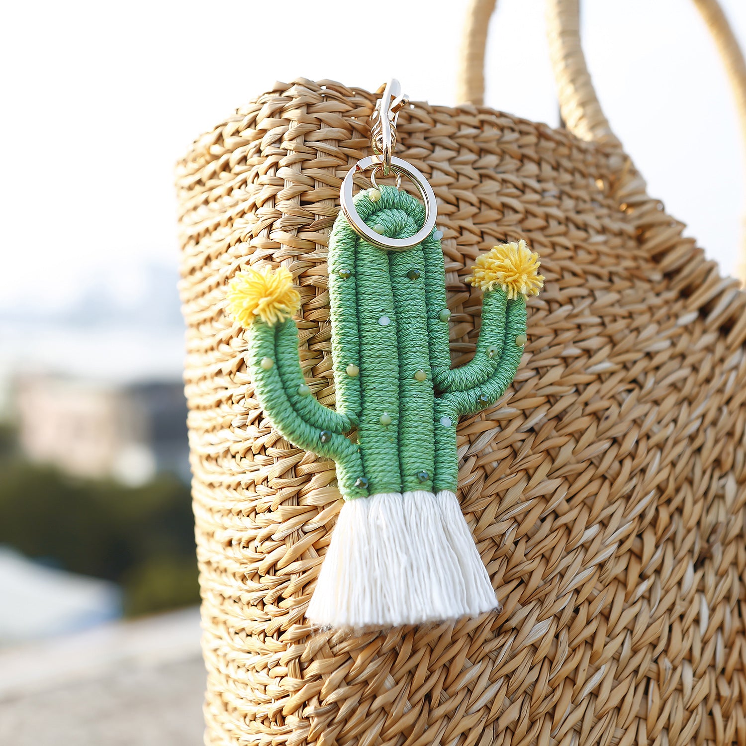 Wholesale cactus keychain bohemian rice beads handwoven ACC-KC-JM001