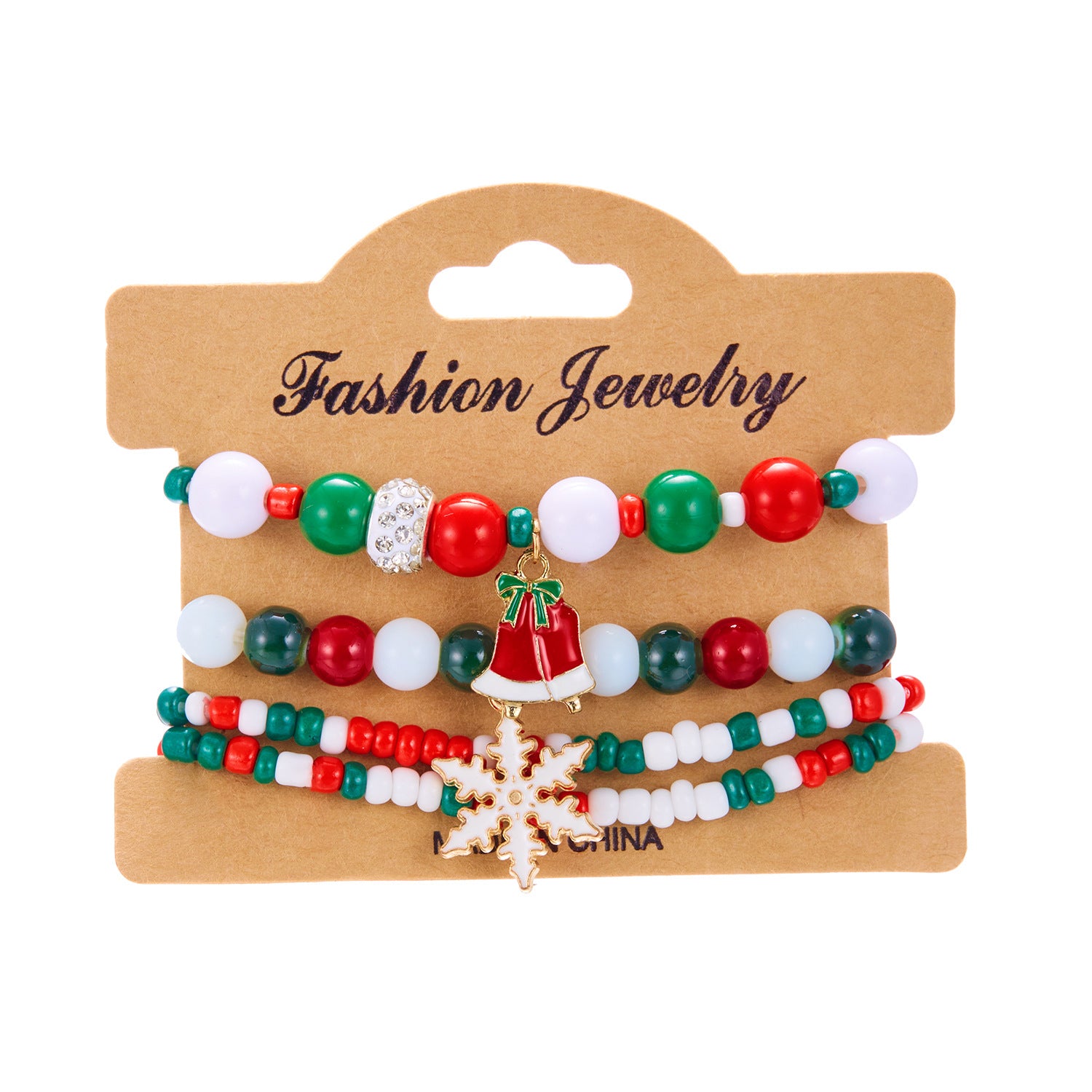 Wholesale Christmas Color Acrylic Diamond Snowflake Bell  Bracelet
