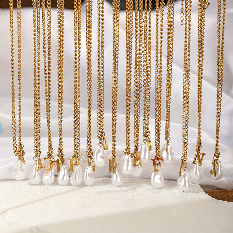 Wholesale Pearl 26 Letters Stainless Steel Necklaces ACC-NE-YunHe003