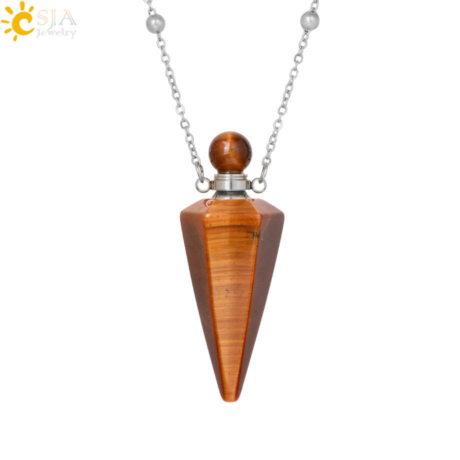 Wholesale Natural Stone Crystal Stone Hexagonal Column Perfume Bottle Necklace ACC-NE-HuaiShe002