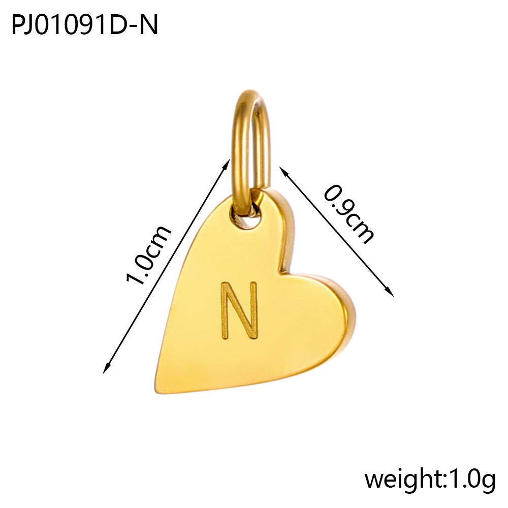 Wholesale Glossy 14k gold heart 26 letter DIY pendant