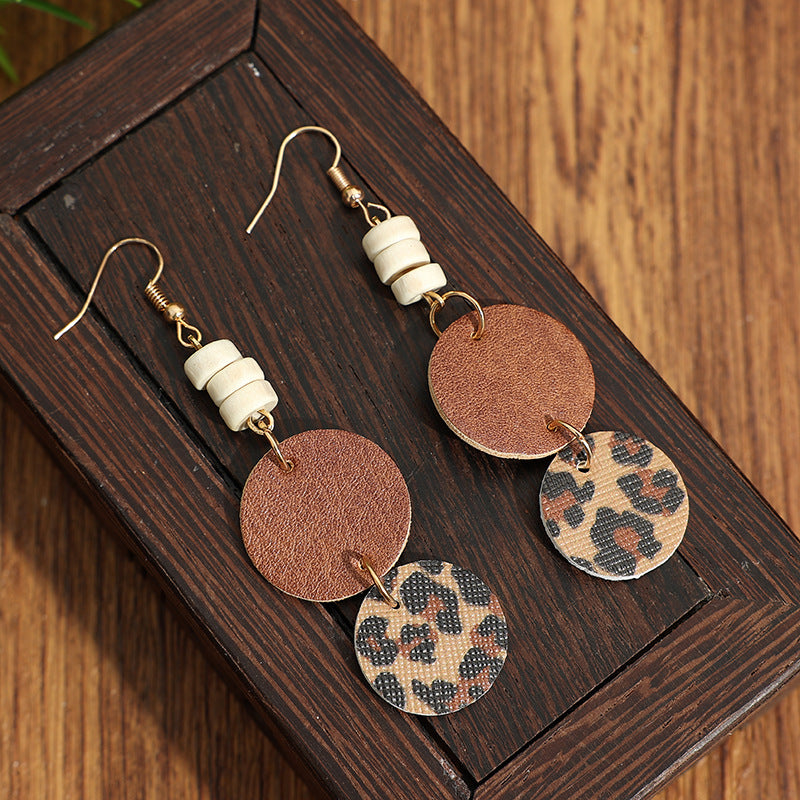 Wholesale Vintage Wooden Bead and Leather Earrings