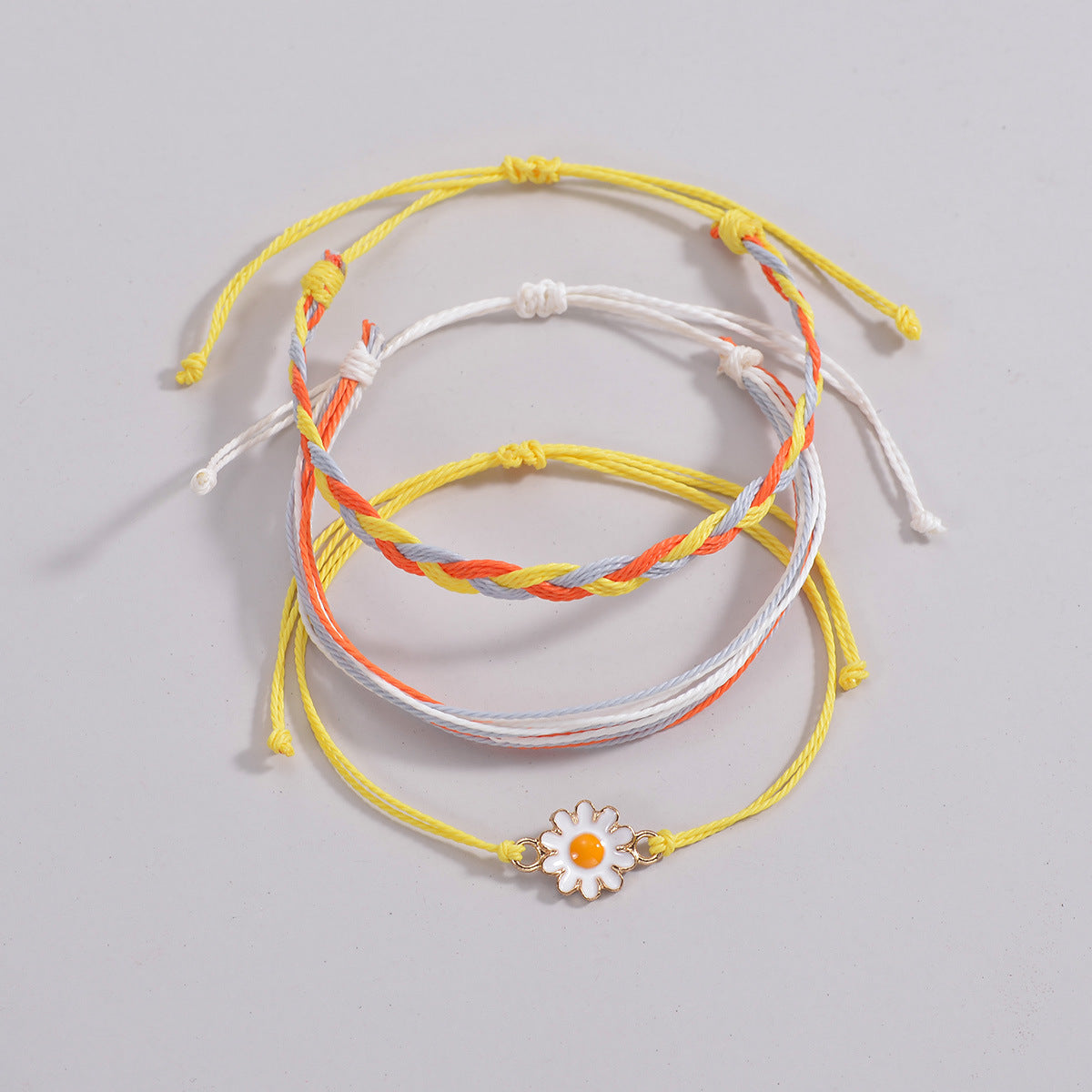 Wholesale  alloy sunflower color rope woven adjustable three-layer women's anklet