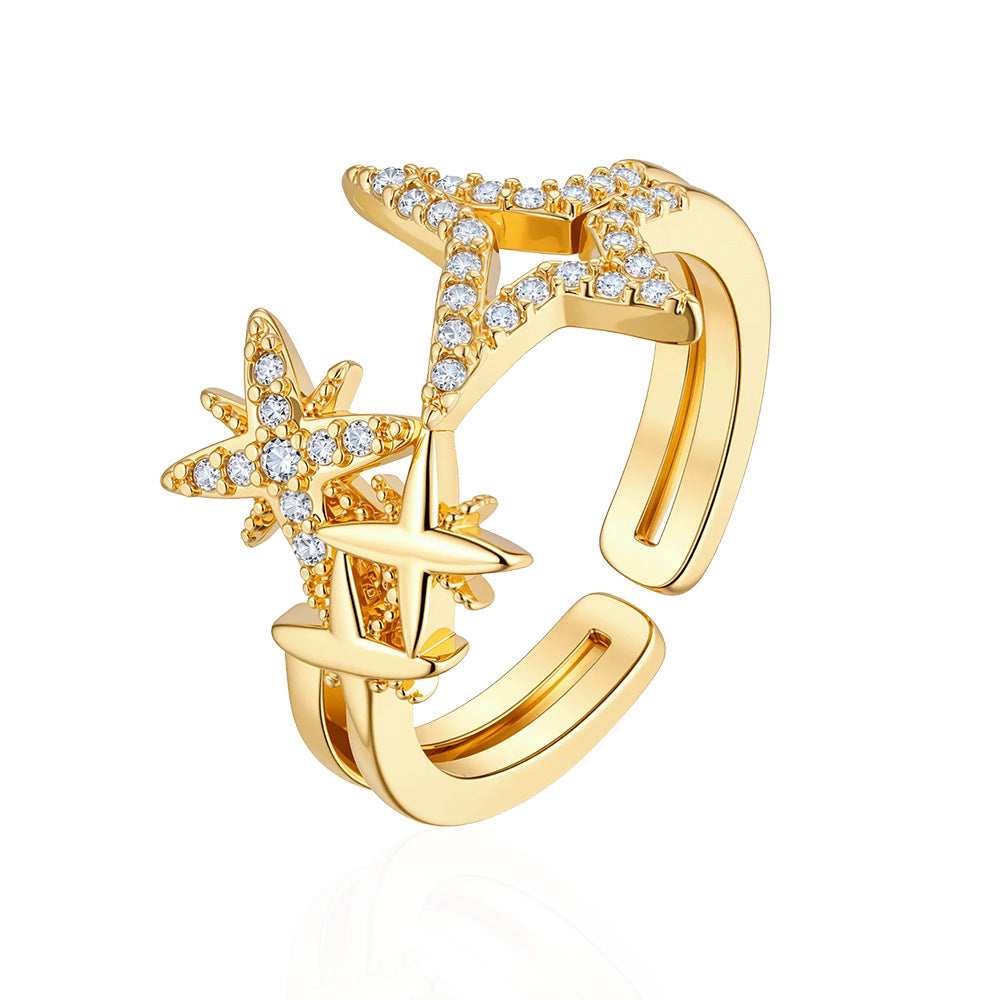 Wholesale Chic Star Moissanite Ring Gold Tone Copper Jewelry Accessory Gift Everyday Wear