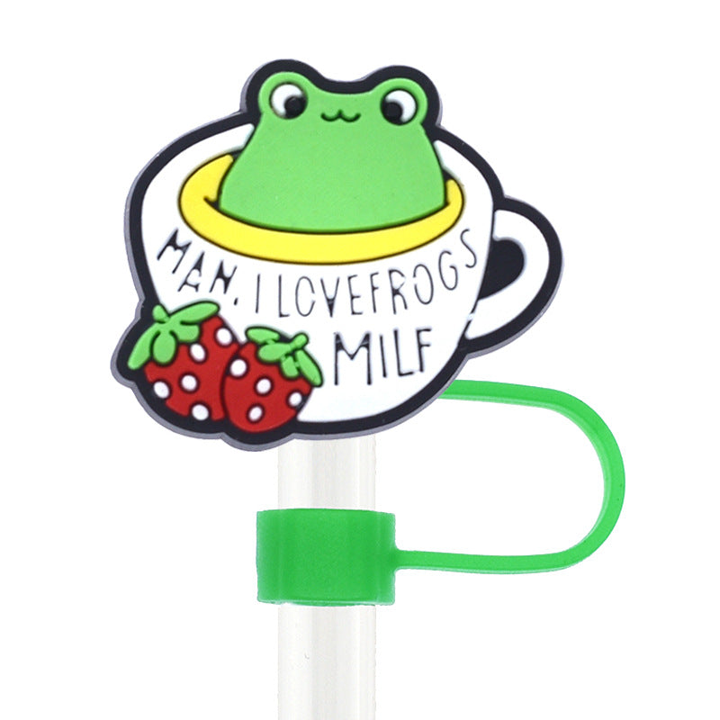 Wholesale Random 100pcs Cartoon Frog 10mm PVC Soft Straw Tube Cap ACC-SCR-RYY104