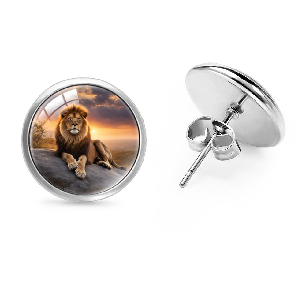Wholesale Anime Lion Gem Round Stud Earrings