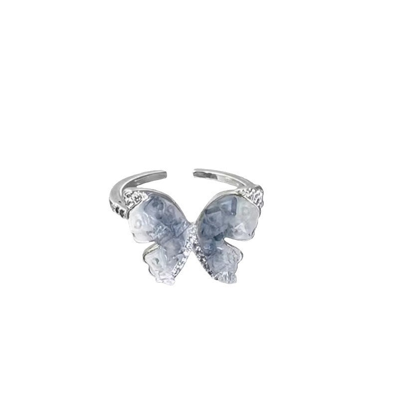 Wholesale Blue Crushed Ice Butterfly Open Ring Adjustable Alloy Fashion Jewelry Accessory For Everyday Wear