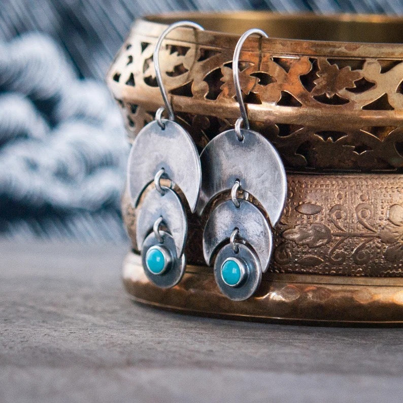 Wholesale Bohemian Crescent Turquoise Inlay Earrings - Trendy Vintage Metal Earrings for Party &  Gift