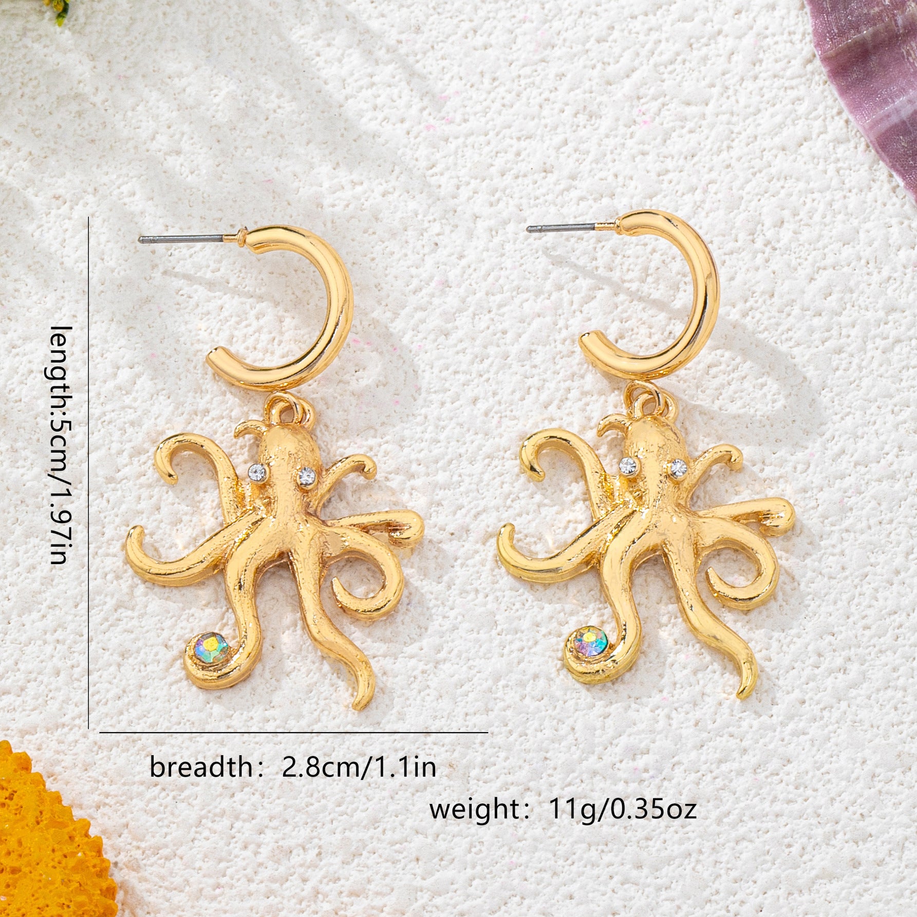 Wholesale Gold Tone Octopus Earrings Summer Ocean Style Chic Jewelry For Women Vacation Gift Boutique Resale