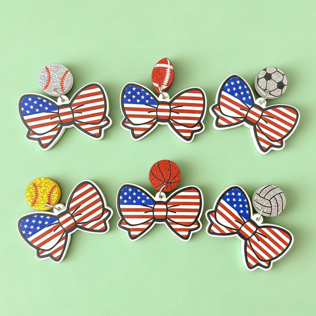 Wholesale American Flag Bow Ball Acrylic Earrings