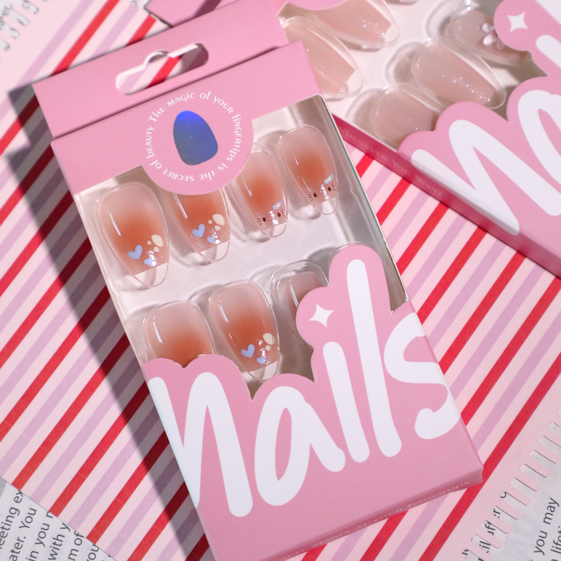 Wholesale 24 Pieces/box Blush Heart Bow Nails Kits Nail Stickers