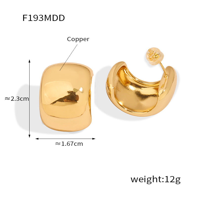 Wholesale Exaggerated Round Earrings Glossy C-shaped Earrings Copper Plated 18k Gold Earrings Statemente Earrings ACC-ES-OMK003
