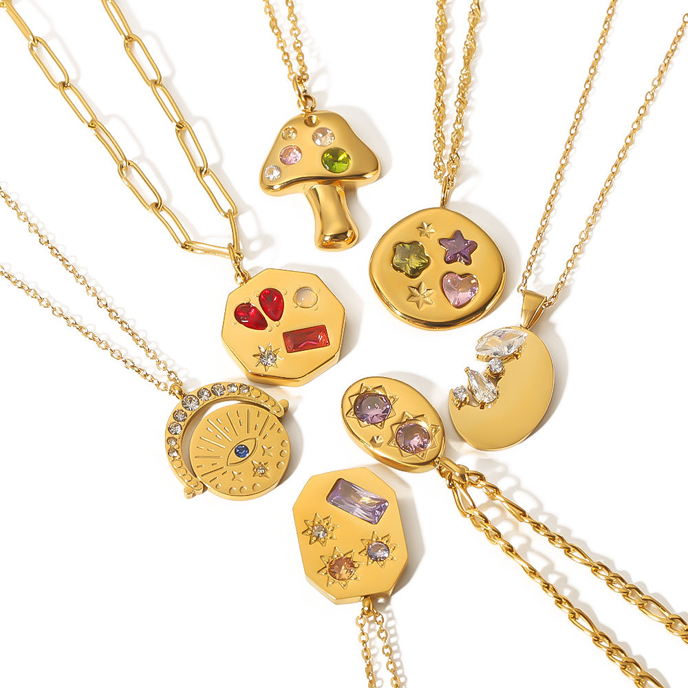 Wholesale colorful geometric zircon pendant stainless steel plated 18K gold necklace