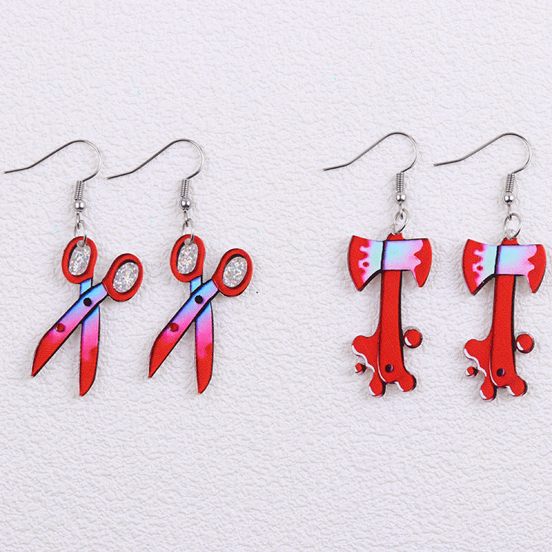 Wholesale Halloween Earrings Contrasting Color Scissors Ax Acrylic Earrings