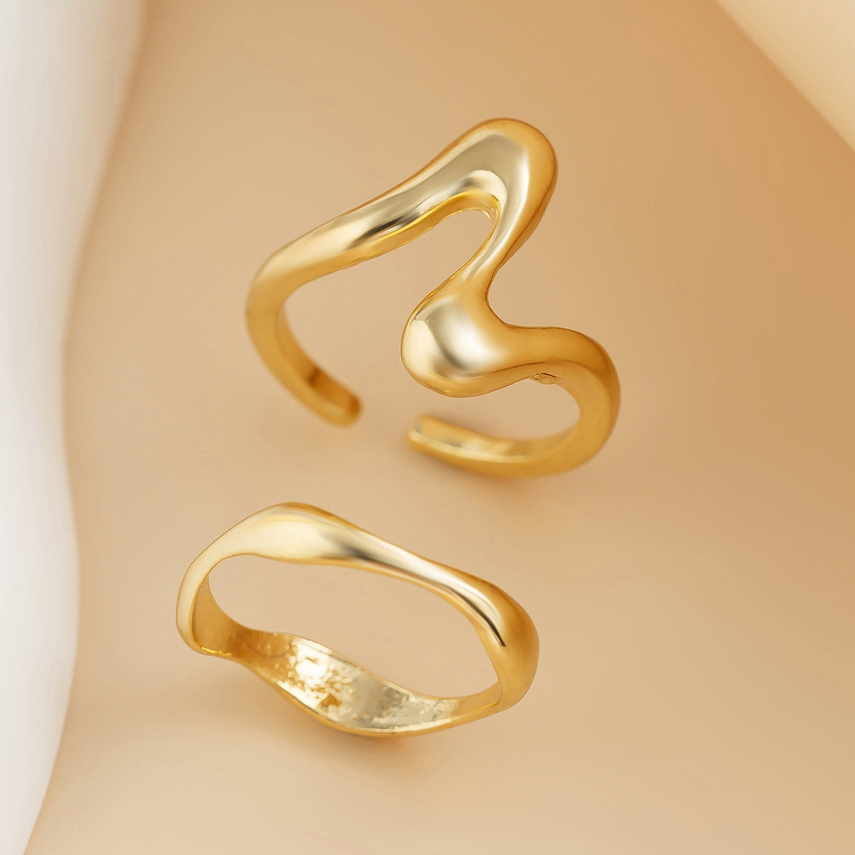 Wholesale  red wind wave opening stacked ring personality irregular alloy ring