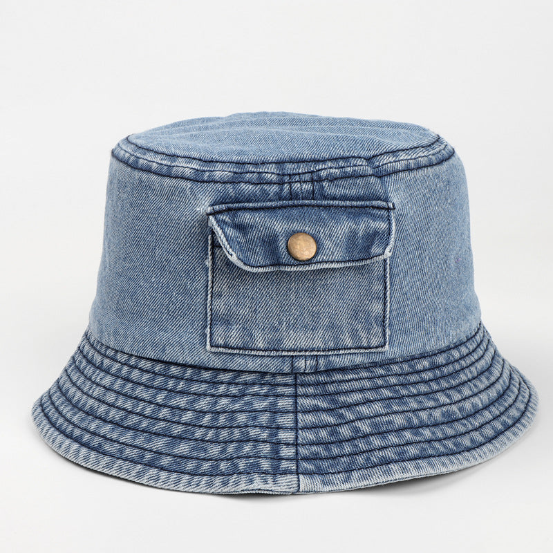 Wholesale Fisherman hat retro Denim small pocket short brim basin hat bucket hat