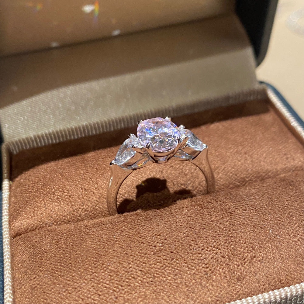 Wholesale Pink Dreamy Three Stone Colorful Gemstone 925 Silver Ring Ice Cut Brilliant Trendy Women S Jewelry Gift