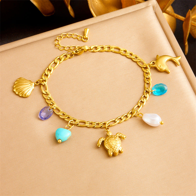 Wholesale  creative gold-plated tortoise dolphin starfish pendant stainless steel chain bracelet