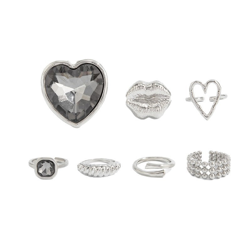 Wholesale exaggerated metal lips and heart inlay  Ring