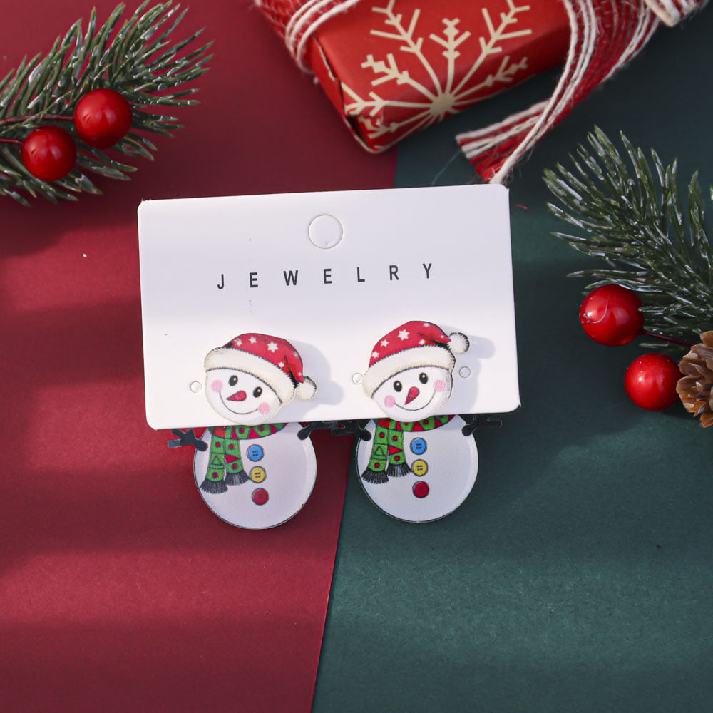 Wholesale Christmas-themed acrylic front and back printed Santa earrings