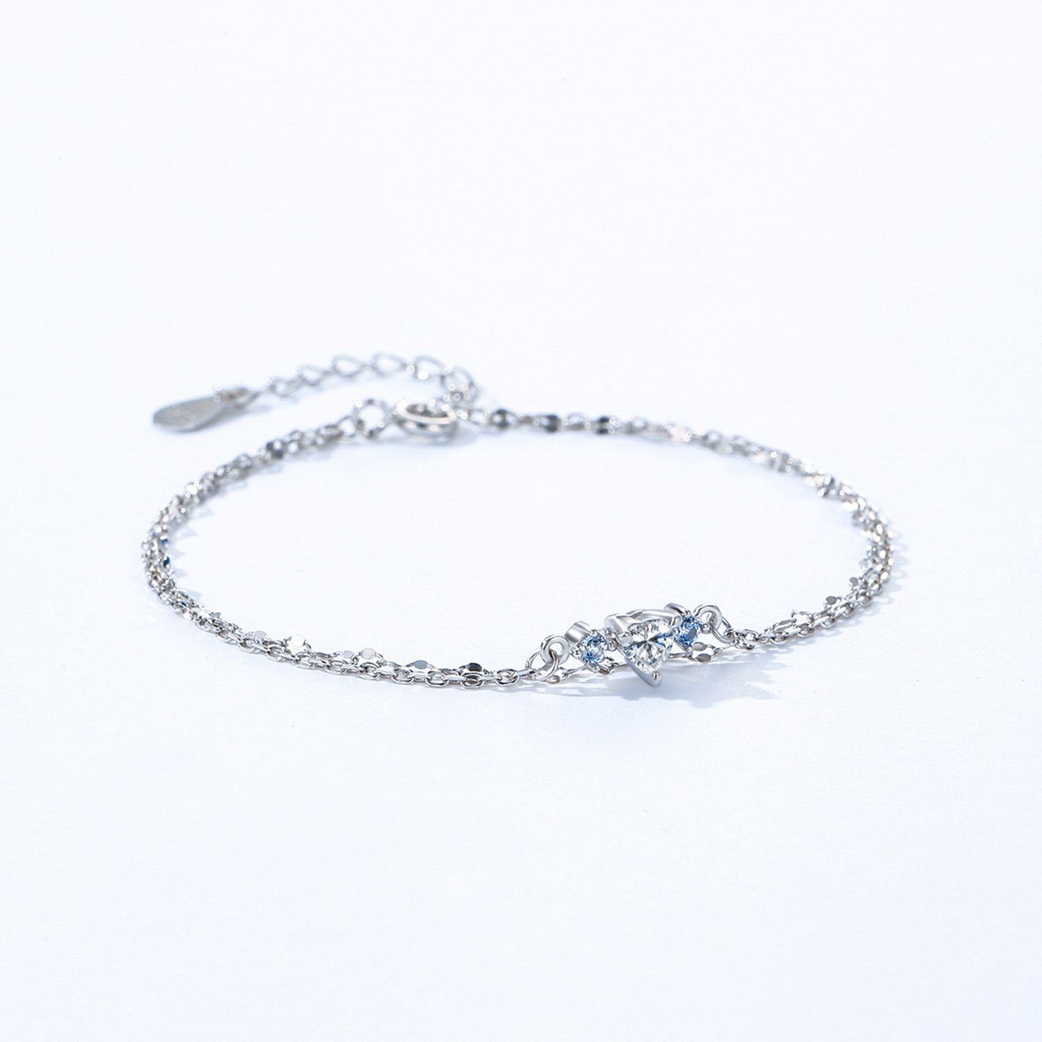 Wholesale S925 Sterling Silver Heart-shaped Double-layer Bracelet  Light Blue Zircon Jewelry