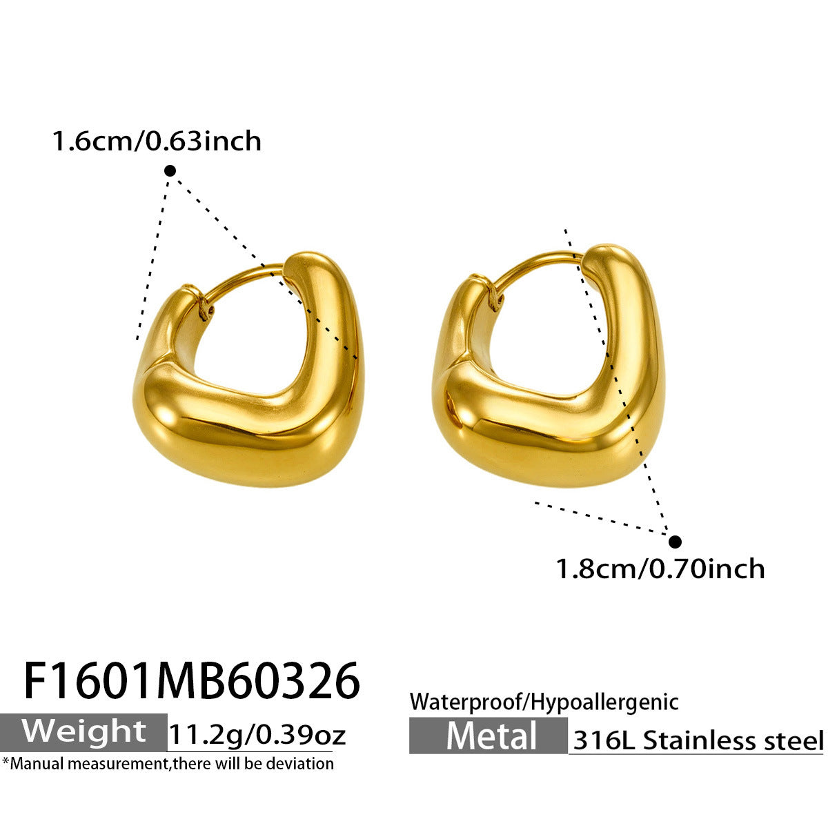 Wholesale Trendy Ins Style Oval U Shaped Earrings 18K Gold Plated Stainless Steel Boutique Resale Fashion Accessory