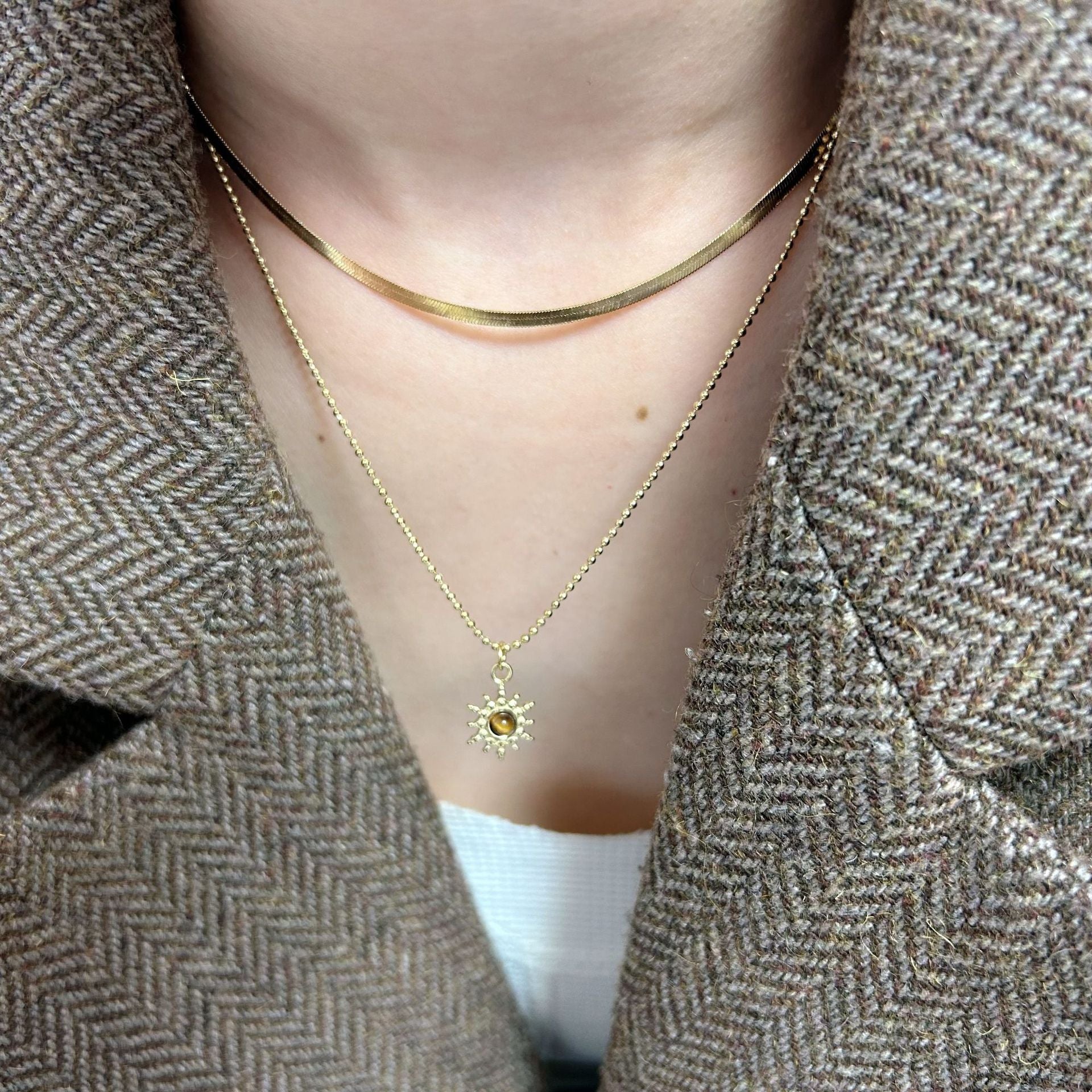 Wholesale Stainless Steel  Gold Sunflower Yellow Tiger Stone Necklace