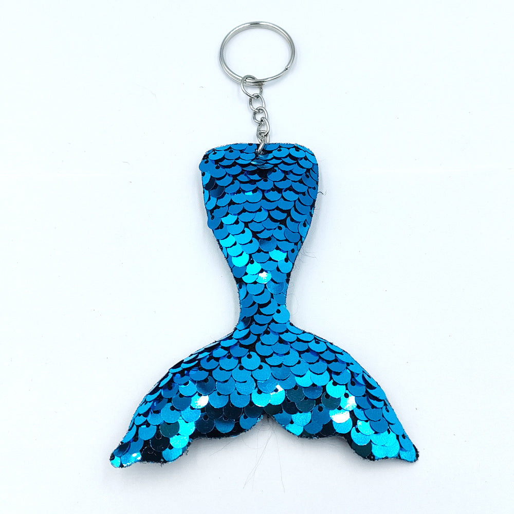 Wholesale single sided fish scale sequin keychain bag pendant fishtail key accessories ACC-KC-DY004