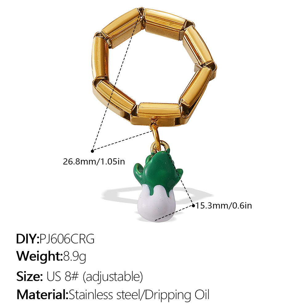 Wholesale DIY Pendant Ring Stainless Steel Plated with 18K Gold Exaggerated Multi-Element Pendant Ring for Women