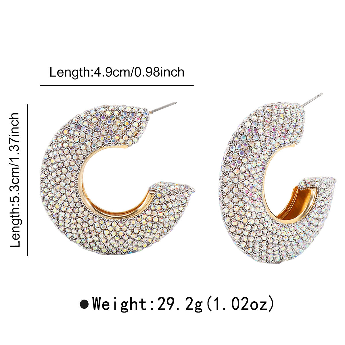 Wholesale full diamond C-shaped earrings temperament niche design earrings