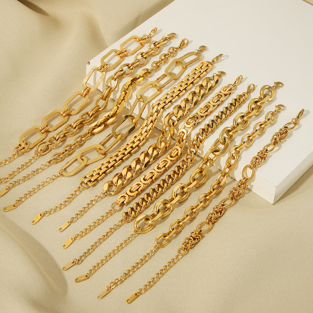 Wholesale Thick Chain Punk Style Stainless Steel 24K Gold Hand Braided Chain Bracelet ACC-BT-Xiny011