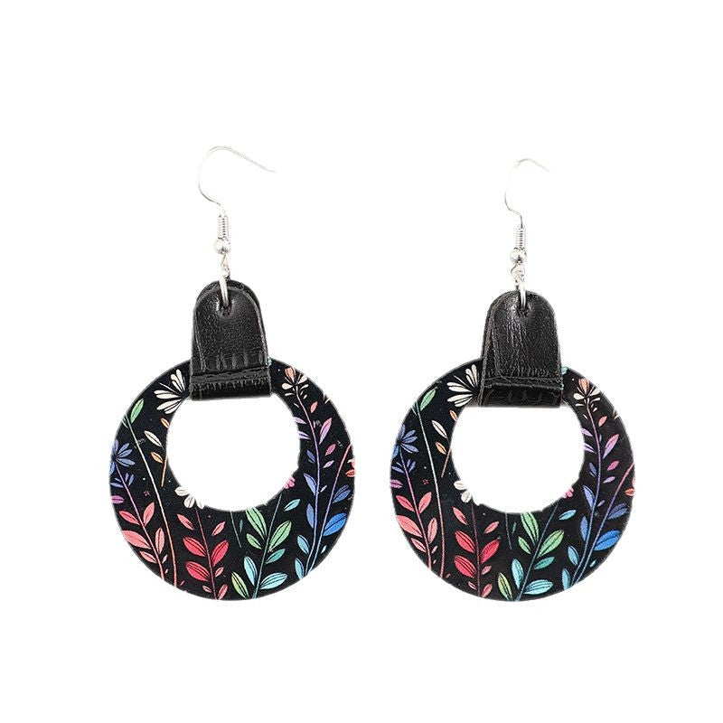 Wholesale Bohemian Retro Hollow Round Flower Acrylic Earrings