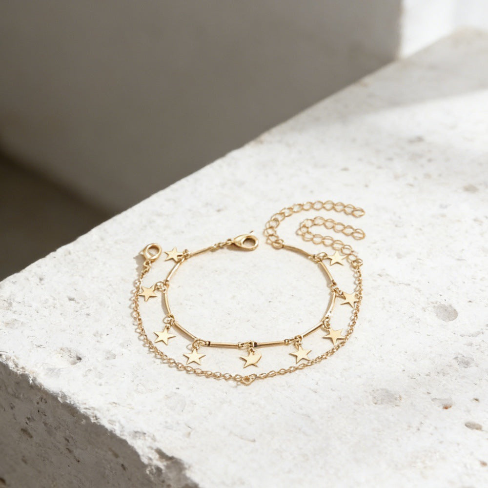 Wholesale Chic Gold Moon Star Pendant Bracelet And Finger Chain Set Women S Travel Souvenir Fashion Accessory