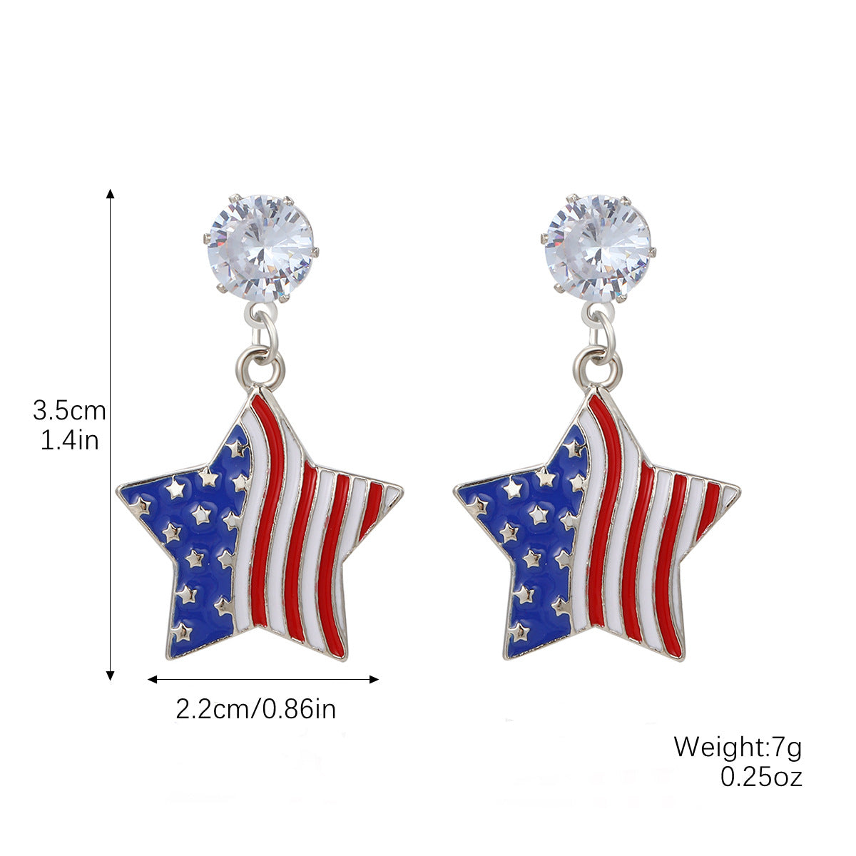 Wholesale  Alloy Oil Dropping Diamond Red White Blue Stripe Love Five-pointed Star Earrings
