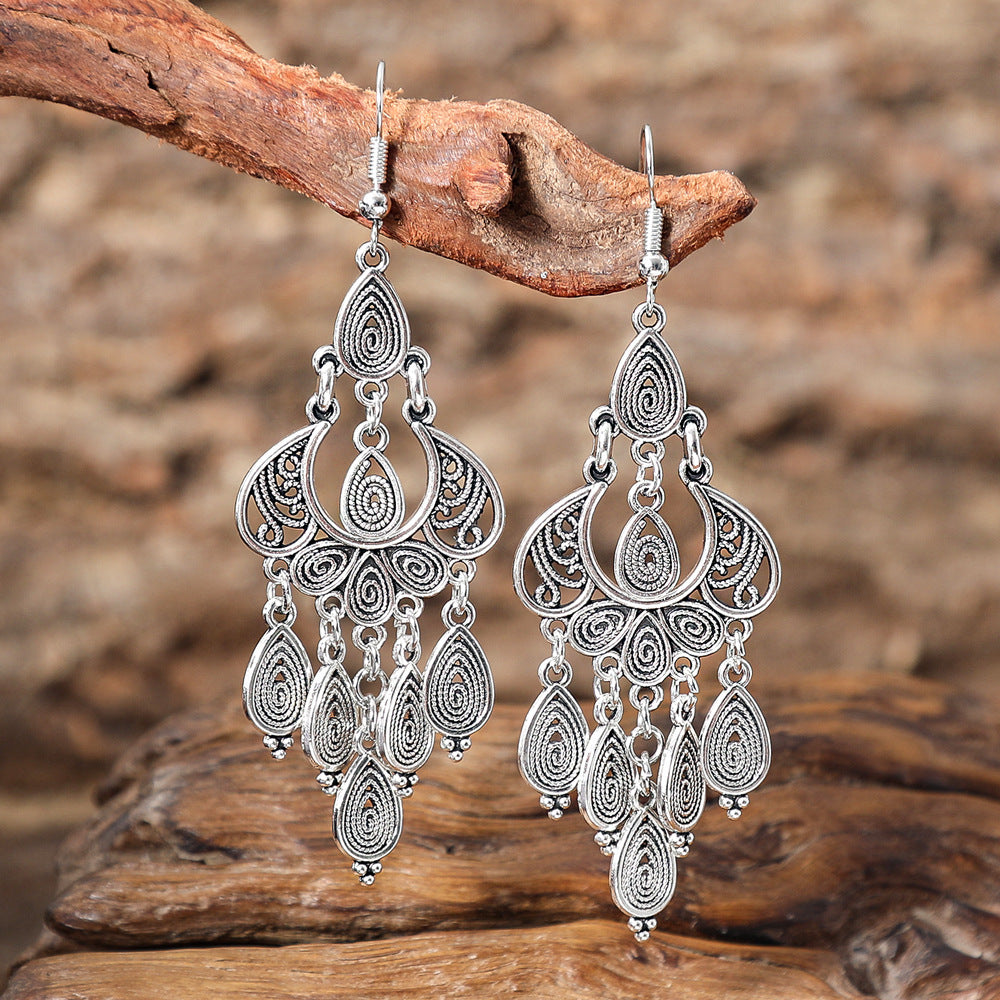 Wholesale Bohemian Handmade Peacock Tassel Earrings Alloy Ethnic Style Jewelry for Boutique Resale