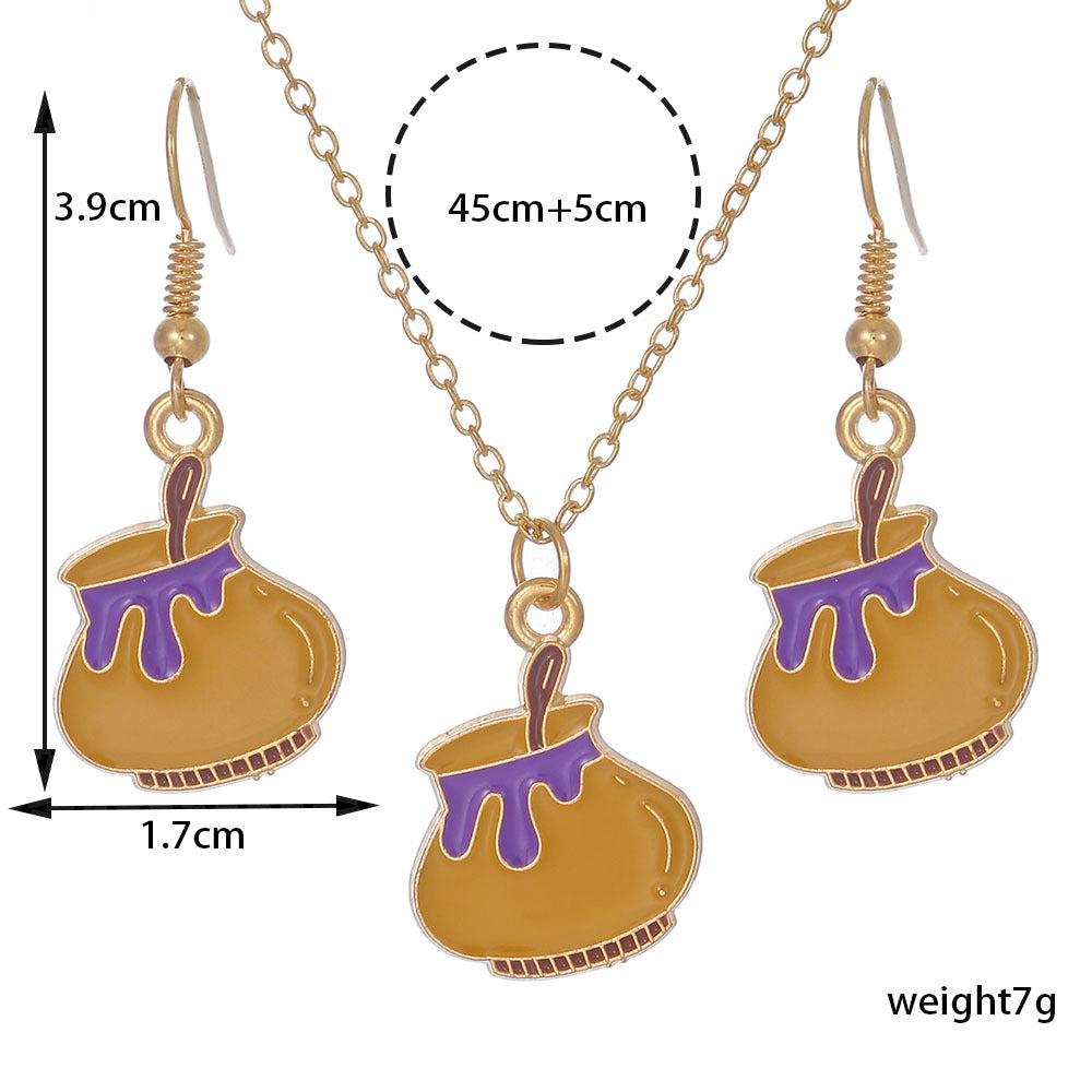 Wholesale Halloween Cartoon Funny Ring Ghost Earrings Necklaces Set ACC-NE-Zhey005