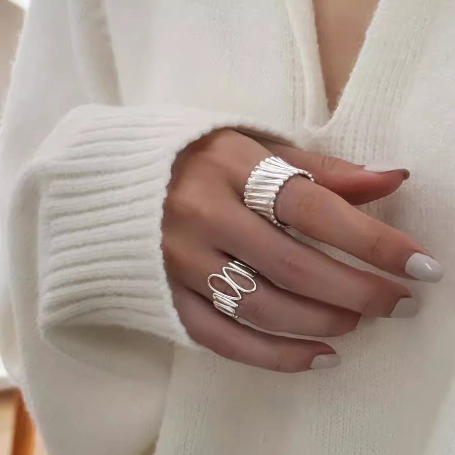 Wholesale Hollow Water Drops Irregular Ring  Sterling Silver Open Ring