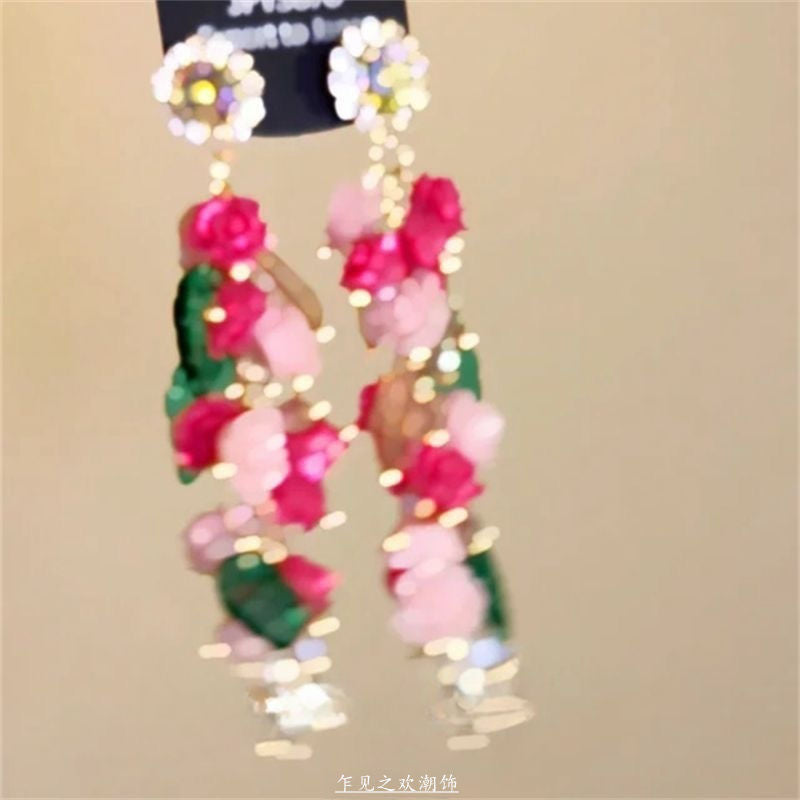 Wholesale Pink Exaggerated Flower Earrings