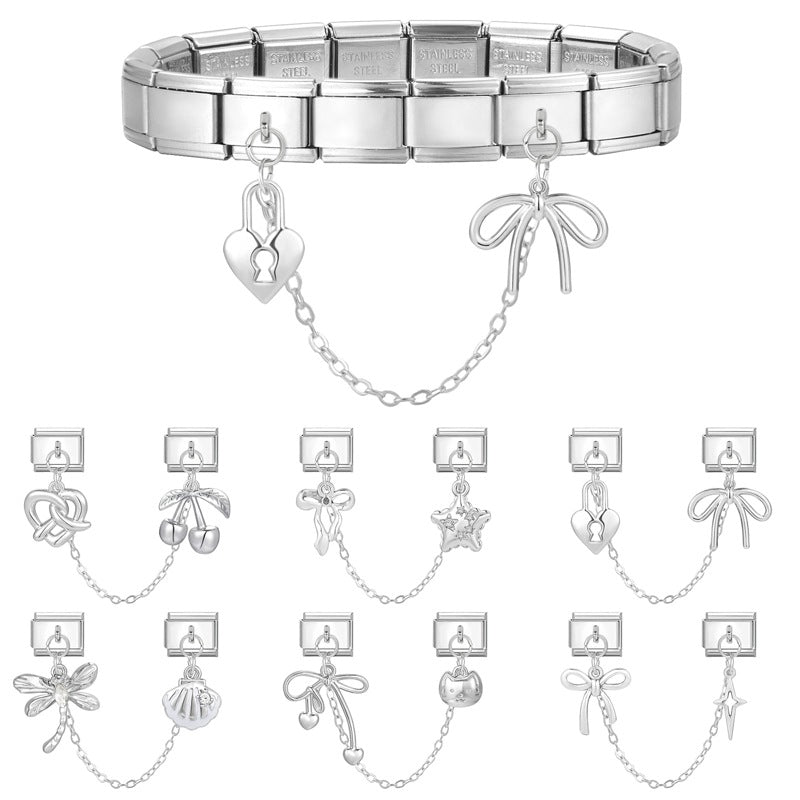Wholesale 9mm Italian Charm Starter Bracelets DIY Double Hanger Stainless Steel Composable Bracelet