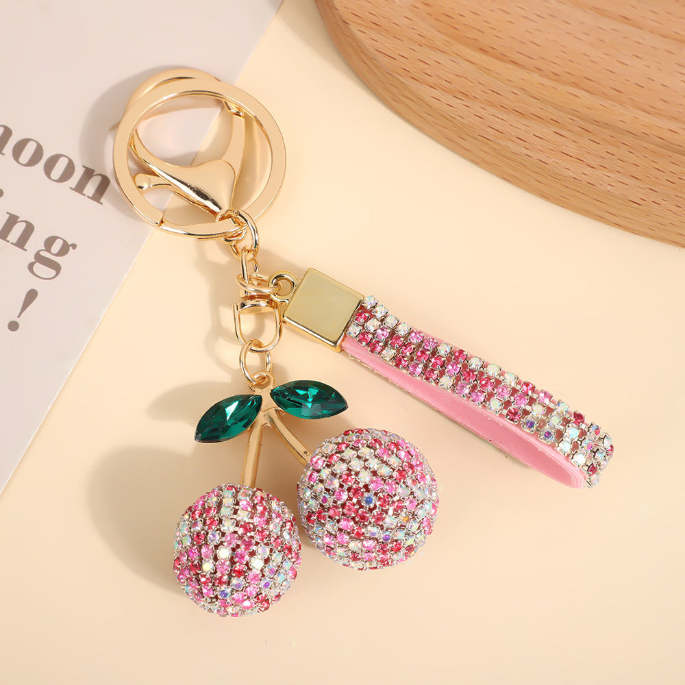 Wholesale Rhinestone Cherry Keychain Modern Minimalist Red Car Key Accessory And Bag Charm For Boutique Resale
