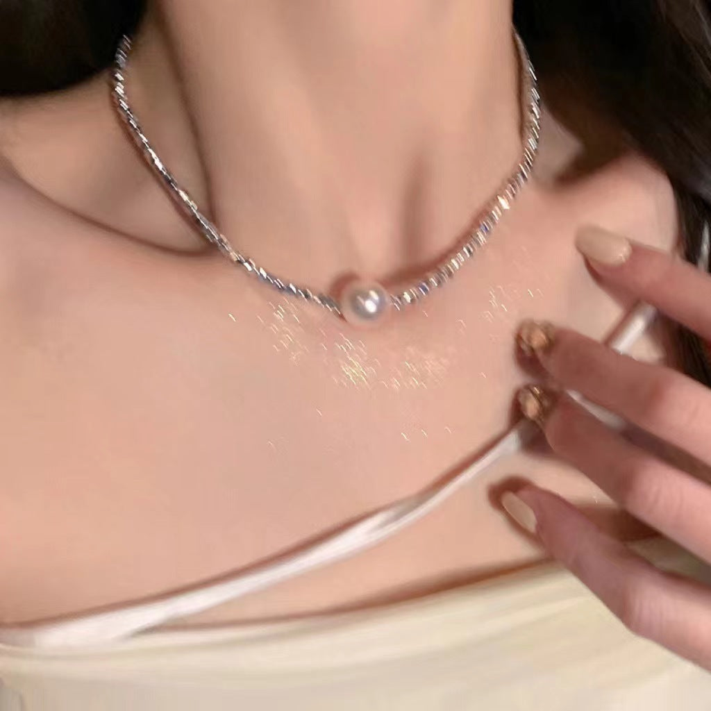 Wholesale light luxury geometric irregular silver shining star pearl clavicle necklace