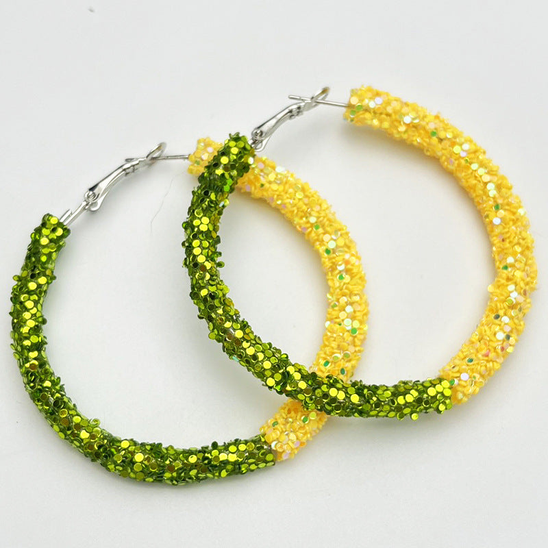 Wholesale 2pairs/pack Sports Cheerleading Big Hoop Sequins Shiny Earrings ACC-ES-HY122