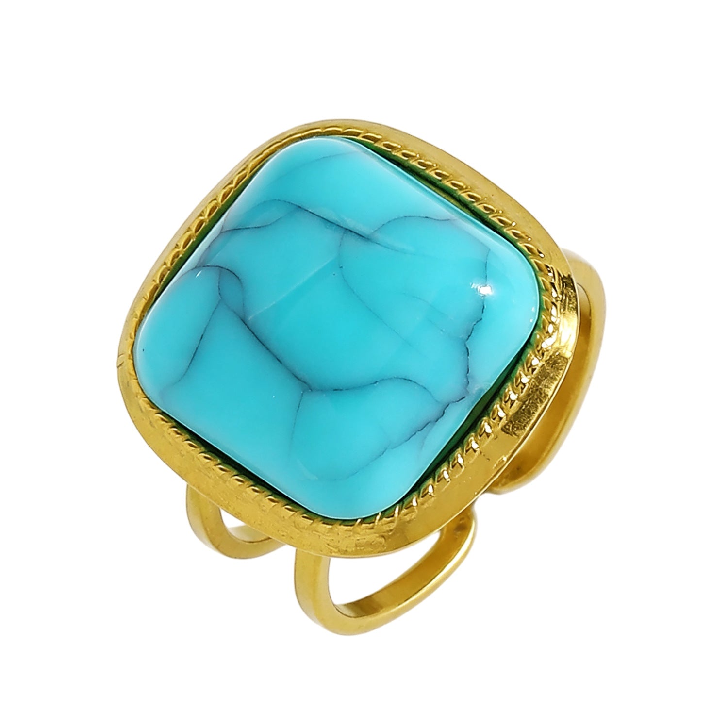 Wholesale Vintage Imitation Turquoise Ring Square Stone 304 Stainless Steel Open Jewelry Gift Boutique Resale