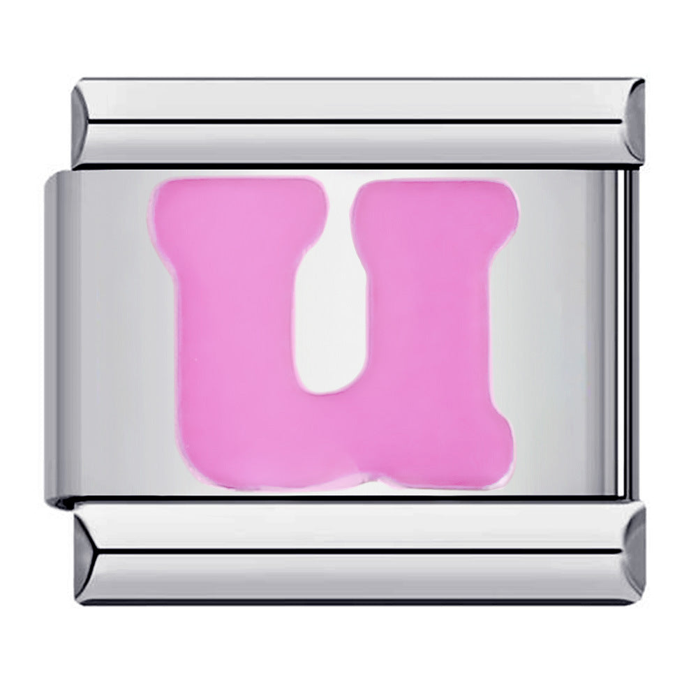 Wholesale Italian Charm Bracelet  pink English letters DIY Stainless Steel Composable Bracelet