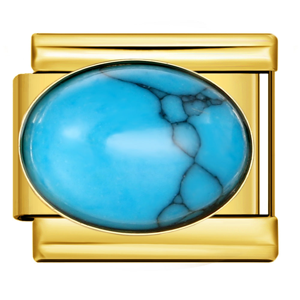 Wholesale Italian Charm Bracelet 9mm DIY Splicing Removable Large Oval Color Stone Stainless Steel Composable Bracelet