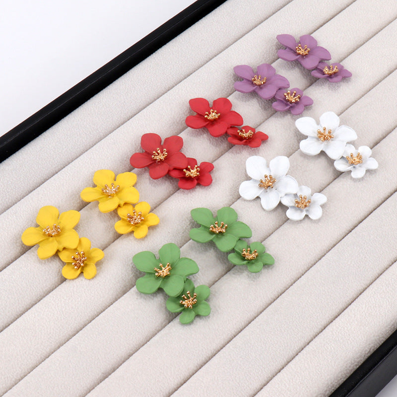Wholesale Multicolor Double Flower Earrings
