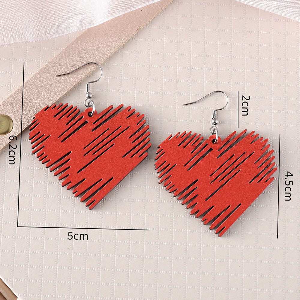Wholesale Valentine' s Day Wooden Heart Earrings