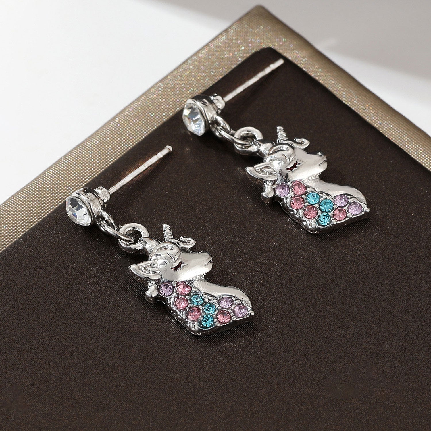 Wholesale  Cartoon Rainbow Love Unicorn Necklace Earrings Ring Bracelet Set