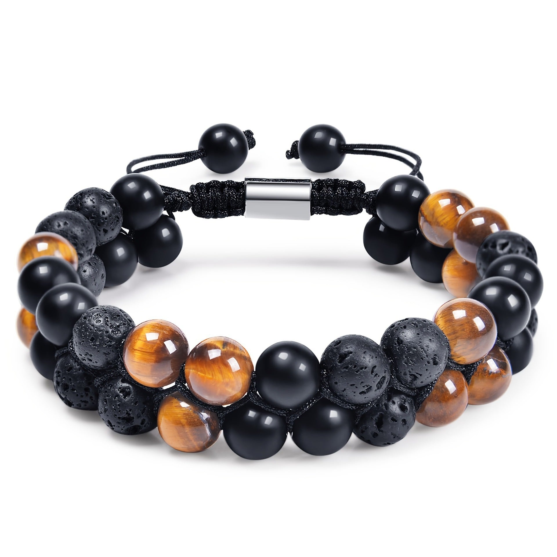 Wholesale Natural Tiger Eye &  Hematite Double Row Bracelet,  Handmade Unisex Everyday Gift Jewelry