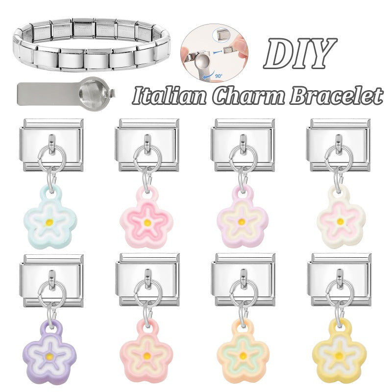 Wholesale Italian Charm Bracelet 9mm DIY Splicing Flower Pendant Stainless Steel Composable Bracelet